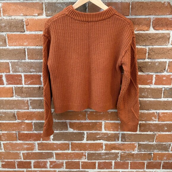 Quince 100% Organic Cotton Cropped Cable Knit Crew Neck Sweater XS Ginger - Picture 2 of 7